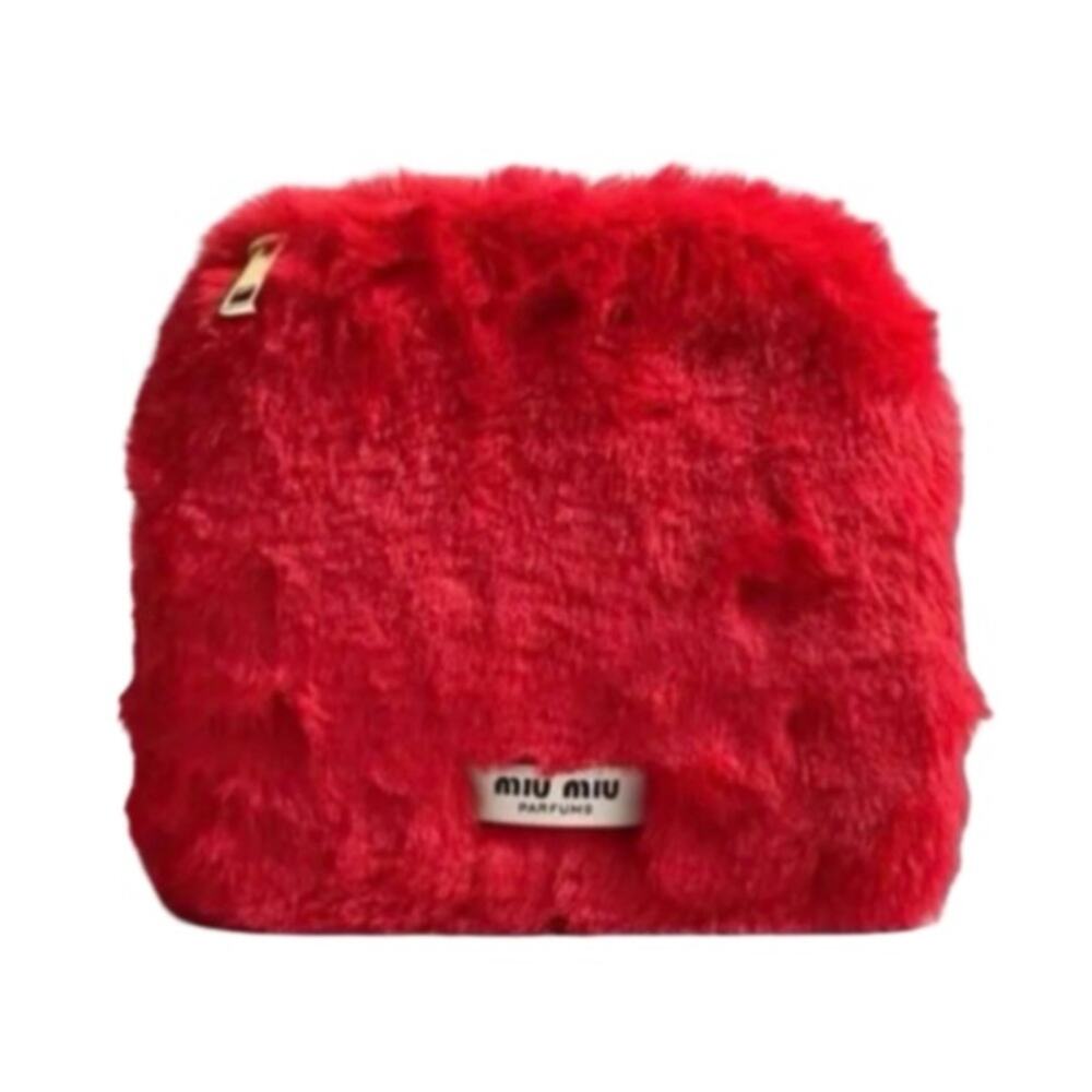 Miu Miu Faux Fur Cosmetics Pouch - Red